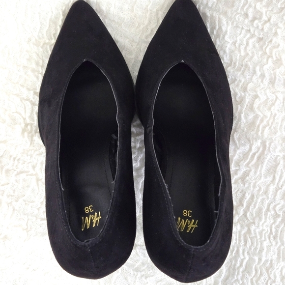 Women's Black Suede High Heel Pumps Pointed Toe Sz 7 Corpcore Minimalist Shoe - Picture 10 of 12